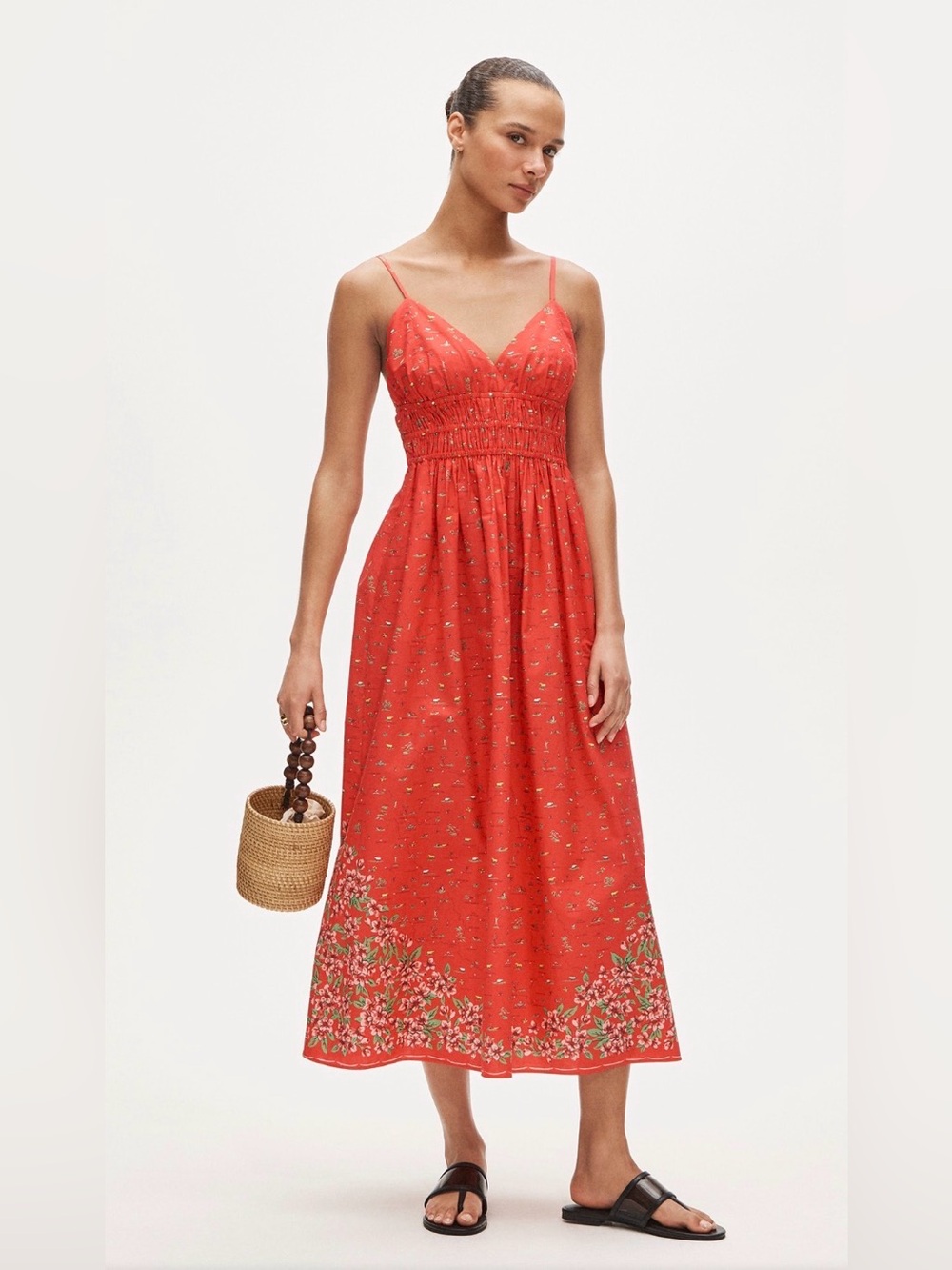 NWT J. Crew Smocked-waist V-neck dress in map print